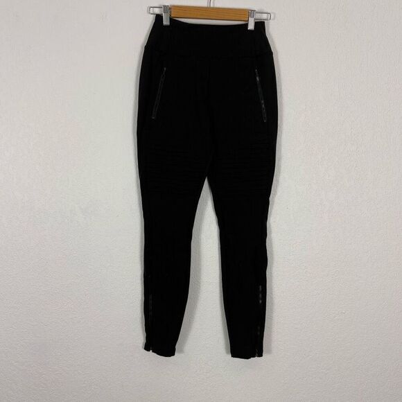 Athleta Headlands Hybrid Moto Tights Black High Waisted Leggings Zipper Pockets - Picture 1 of 10